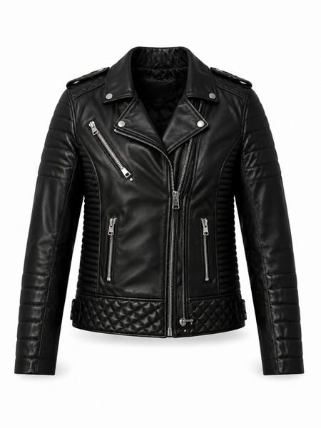 Black lambskin biker jacket front