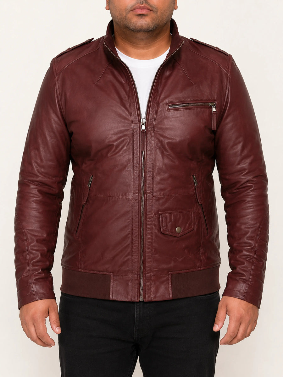 Men Lambskin Leather Maroon Jacket Modern Bikers Styles Jacket