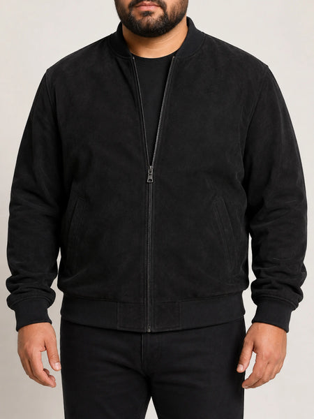 NOORA Men's Authentic Soft Black Suede Bomber Jacket Black Biker Motorcycle Jacket ,Zipper Closure Jacket YK36 — standardized 4K studio hero image