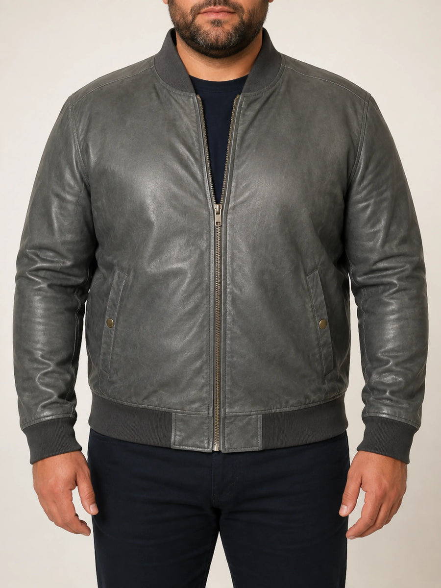 Mens Inspried By Tom Cruise Gray Bomber Jacket Designer Lambskin Leather – view 2