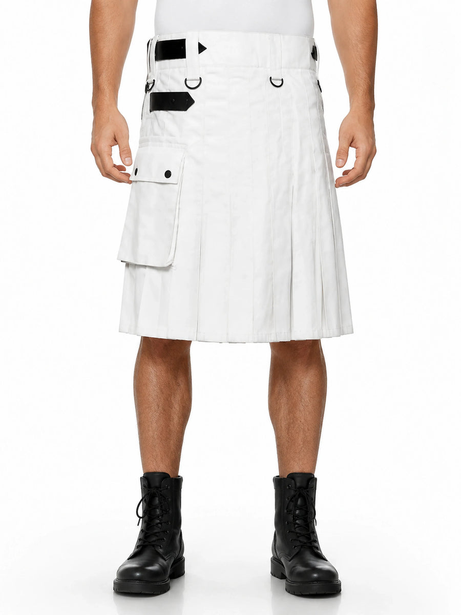 Leather Black strap Kilt, White Leather Utility Kilt For Active Man&Women Kilt Wedding Kilts kilted