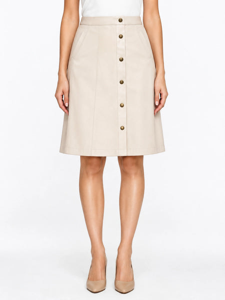 Vintage leather skirt high waist leather beige taupe flare with pockets retro medium Lambskin Real