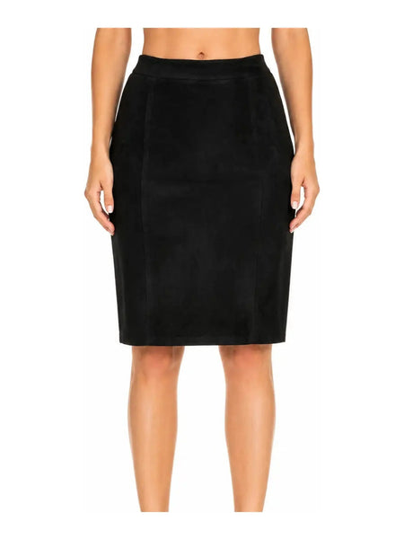 NOORA Women's Black Suede Leather Career Pencil Skirt – WA40 — skirt-focused 2880 × 3840 studio hero — Noora International