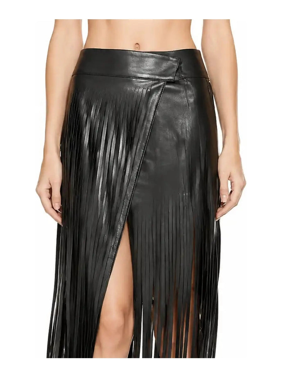 Women Slim Leather Fringe Skirts Belt Gypsy Style Black