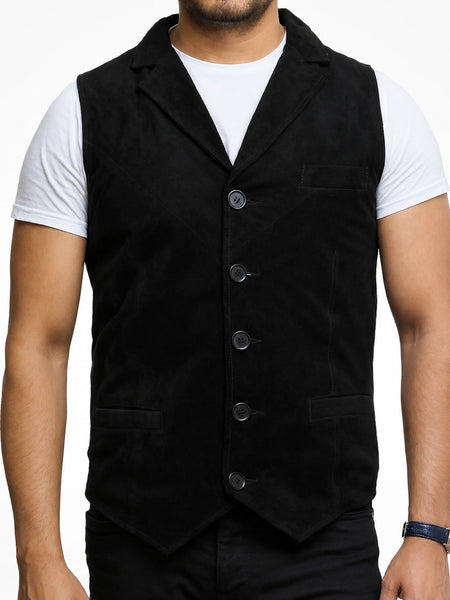 Men's leather vest on male model — 2880 × 3840 studio hero — Noora International