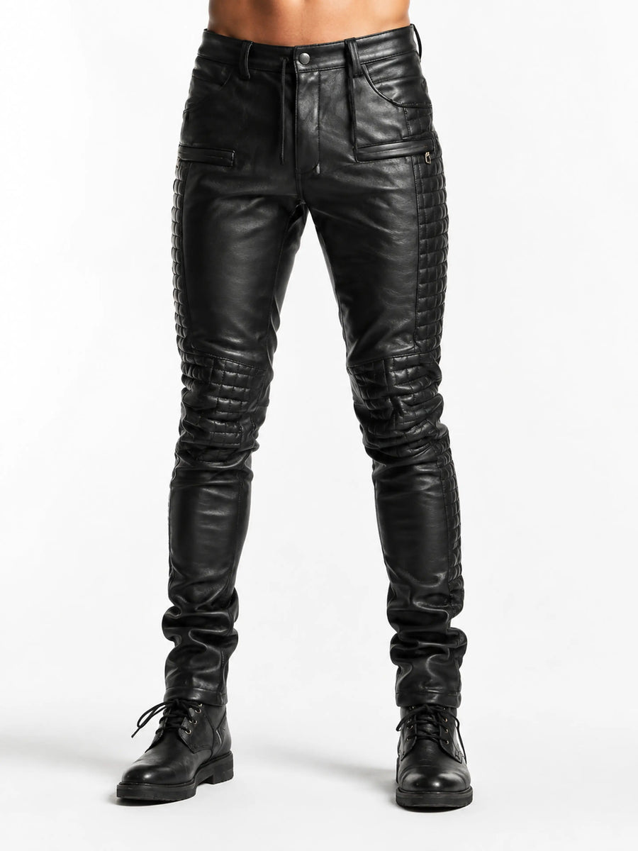 Men's Real Soft Lambskin Leather Pants Black Pants with Zipper Fridge Motercycle pants