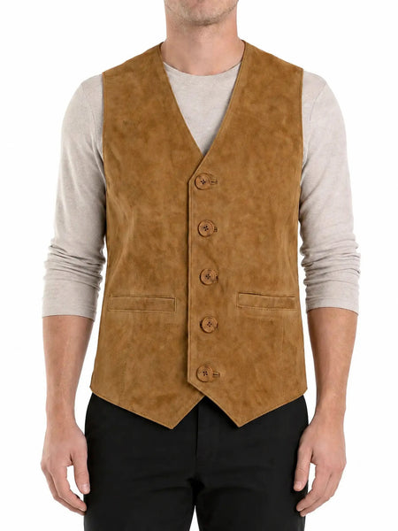 Men's leather vest on male model — 2880 × 3840 studio hero — Noora International