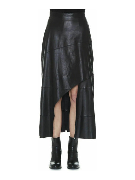 Noora Women's High Waist Long Skirts Swing Leather Cross Flared A-Line Dress ST0344 — skirt-focused 2880 × 3840 studio hero — Noora International