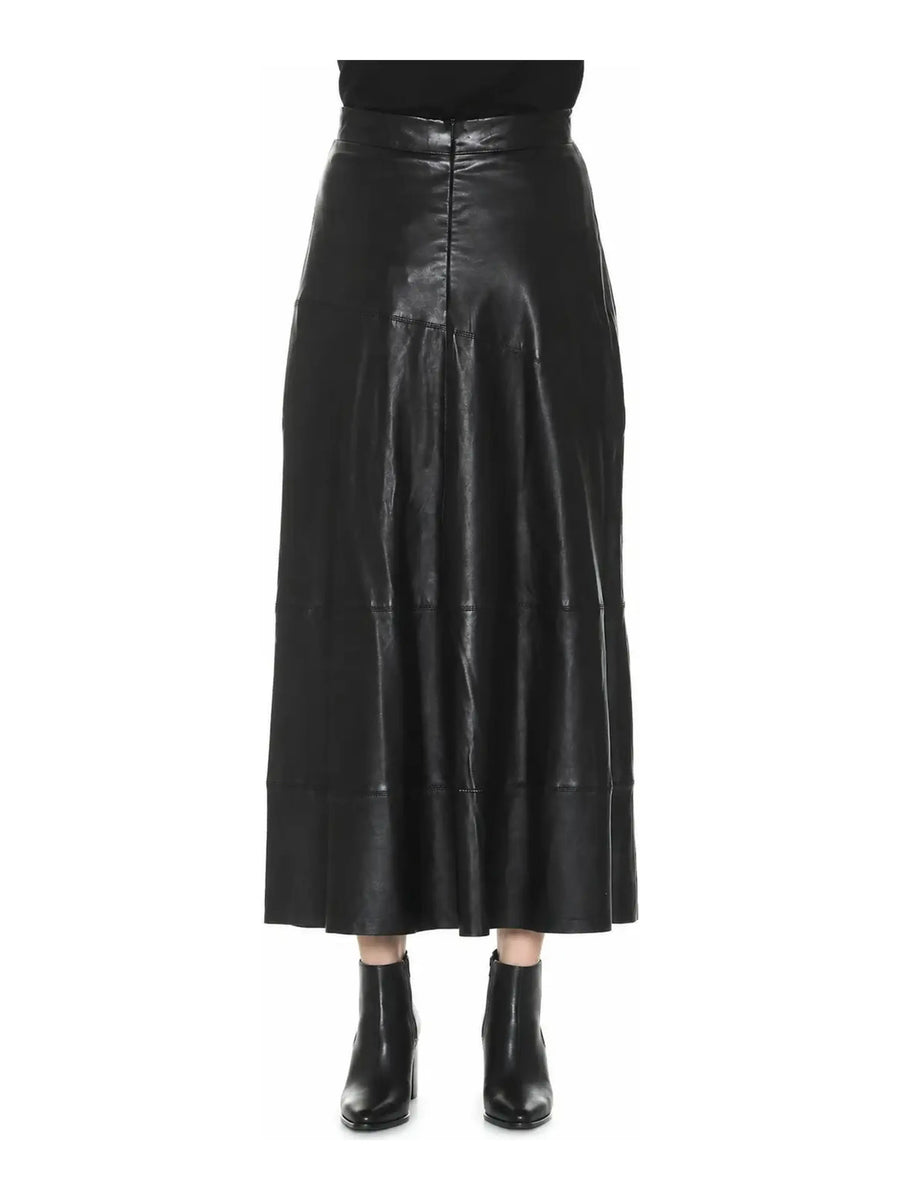 Women's High Waist Long Skirts Swing Leather Cross Flared A-Line Dress
