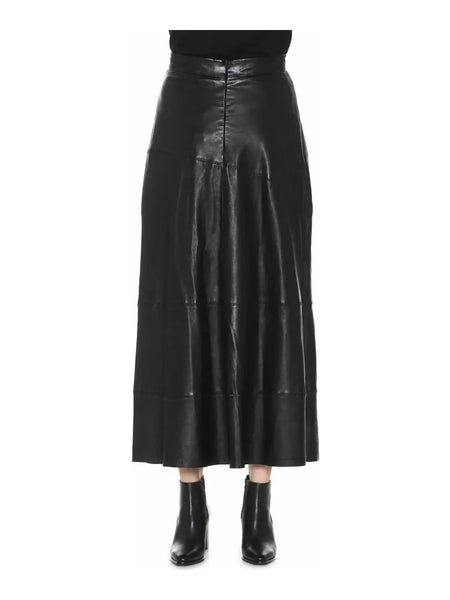 Noora Women's High Waist Long Skirts Swing Leather Cross Flared A-Line Dress ST0345 — skirt-focused 2880 × 3840 studio hero — Noora International