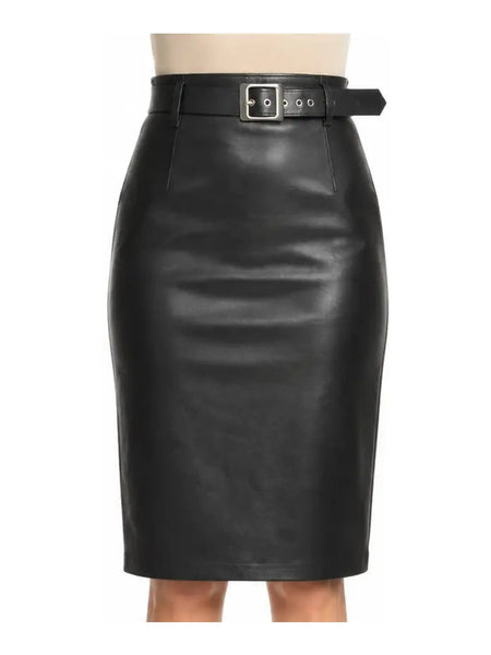 Noora Womens Lambskin Black Leather pencil skirt 100% Genuine SK-20 — skirt-focused 2880 × 3840 studio hero — Noora International