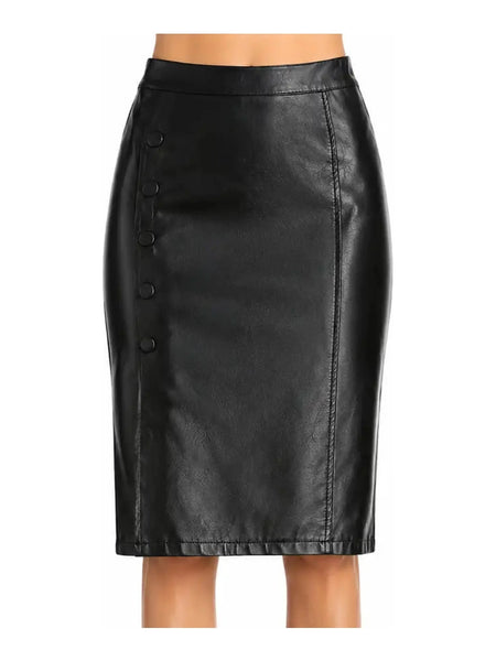 NOORA Womens Leather Stretch Pencil Skirt Knee Length Formal Package Hip Dress — skirt-focused 2880 × 3840 studio hero — Noora International