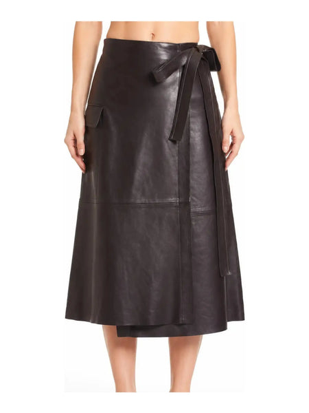 NOORA Women Leather Skirt Genuine Real Lambskin Soft Leather Below Knee Skirt SP — skirt-focused 2880 × 3840 studio hero — Noora International