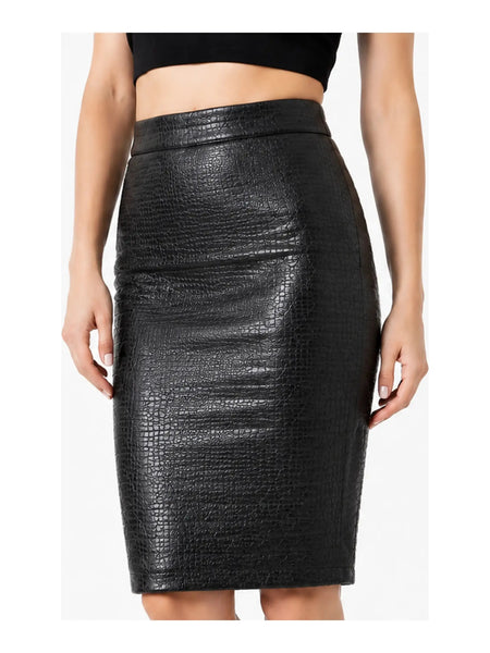 NOORA Women's Black Perforated Lambskin Leather High-Waist Skirt QD — skirt-focused 2880 × 3840 studio hero — Noora International