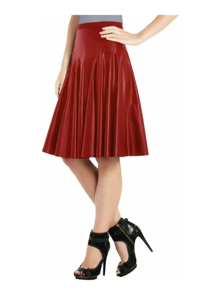 Noora Women Genuine Lambskin Red Leather Knee length Skirt Short Sexy skirt SP58 — skirt-focused 2880 × 3840 studio hero — Noora International