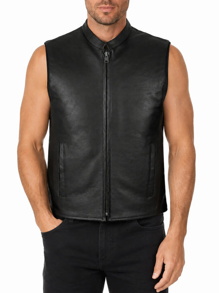 Men's leather vest on male model — 2880 × 3840 studio hero — Noora International