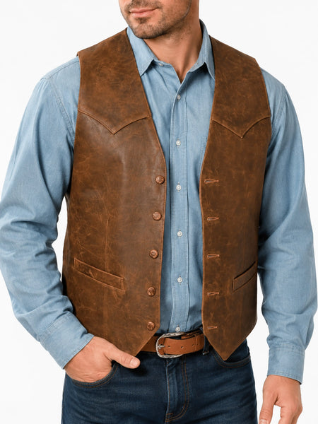 Men's leather vest on male model — 2880 × 3840 studio hero — Noora International