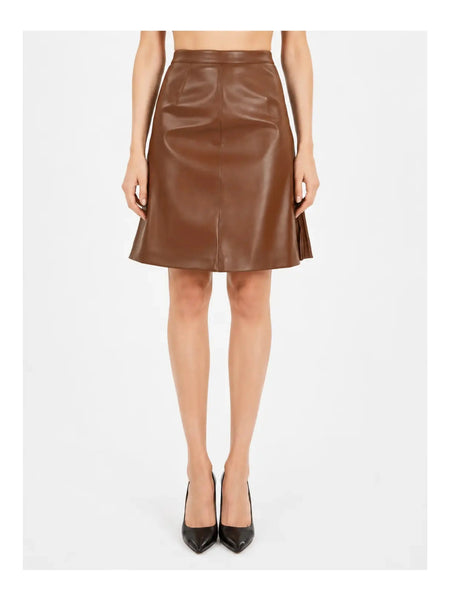 NOORA Handmade Womens Brown Lambskin Leather Skirt , Casual Wear | Above Knee Skirt | Side Slit Skirt | ST0113 — skirt-focused 2880 × 3840 studio hero — Noora International