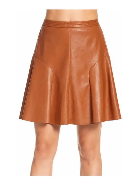 NOORA Womens Real Lambskin Tan Leather Mini Skirt WIth Zipper , High Waist Skirt | Short Circle Skirt | ST0114 — skirt-focused 2880 × 3840 studio hero — Noora International