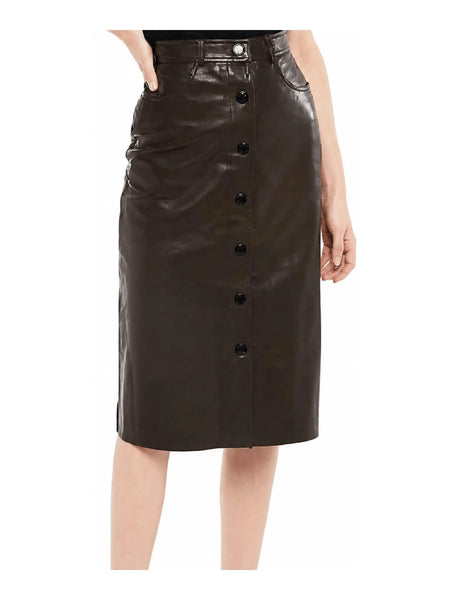 Women's Dark Brown Lambskin Leather Knee-Length Skirt – SU0106 — skirt-focused 2880 × 3840 studio hero — Noora International