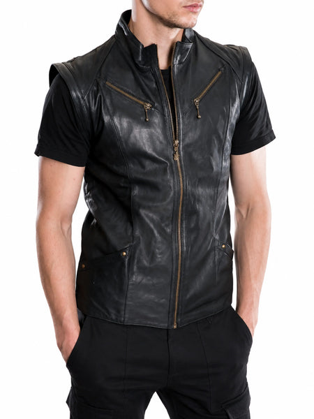 Men's leather vest on male model — 2880 × 3840 studio hero — Noora International