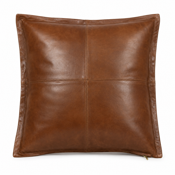 Antique brown distressed square leather pillow
