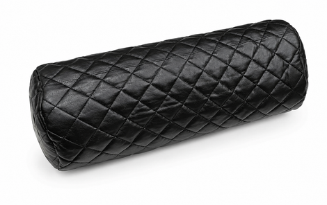 Black Quilted Diamond-Stitch Leather Bolster Cover