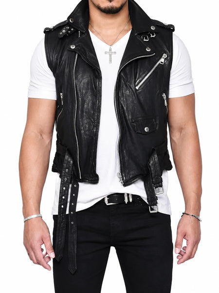 Men's leather vest on male model — 2880 × 3840 studio hero — Noora International