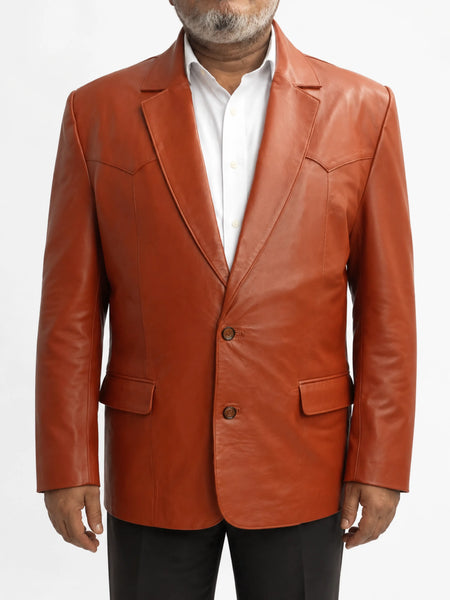Men's Tan Leather Blazer Slim Fit Coat for