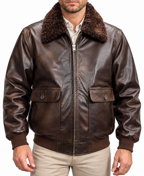 Men's Antique Brown Aviator Bomber Jacket – view 4