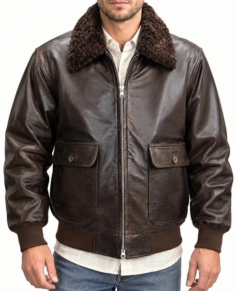 Men's Antique Brown Aviator Bomber Jacket – view 2