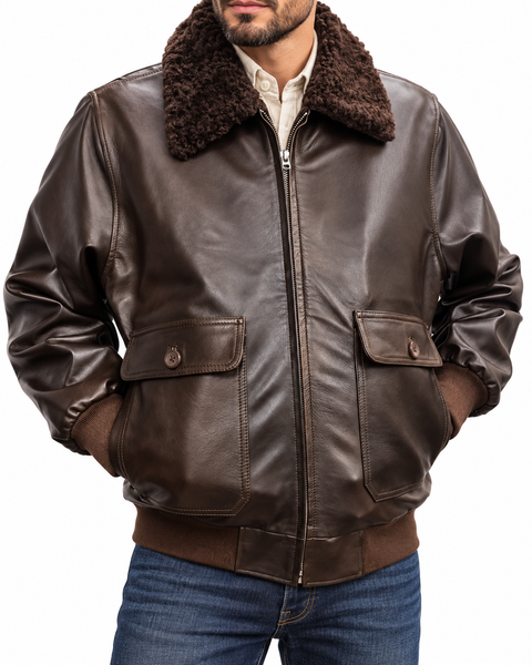 Men's Antique Brown Aviator Bomber Jacket – view 3