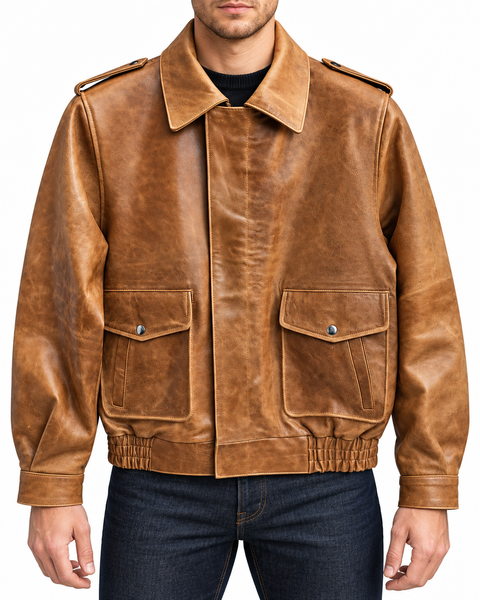 Men's Antique Brown Lambskin Leather Biker Jacket