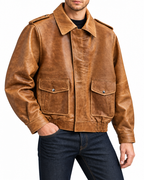 Men's Antique Brown Lambskin Leather Biker Jacket