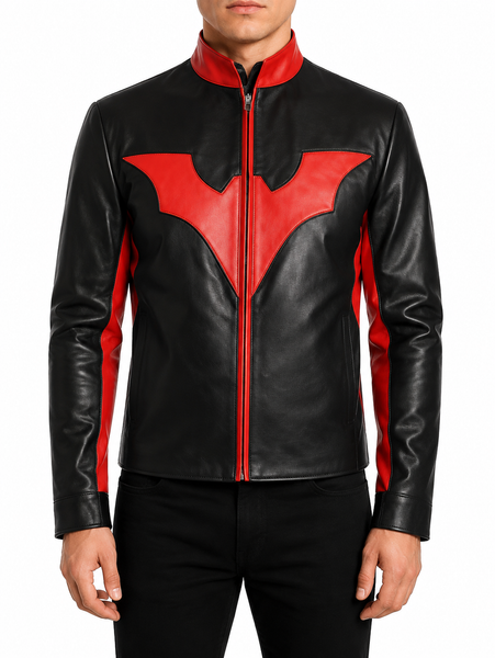Noora BATMAN Black & Red Leather Jacket, Cosplay Bat Logo Motorcycle Jacket, Hollywood Movie Jacket