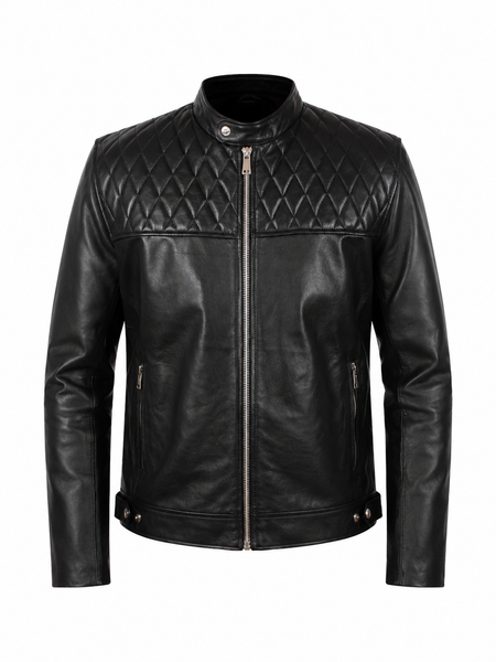 Noora New Men's Black Lambskin Leather Quilted Biker Jacket With Zipper Designer Quilted Leather Jacket
