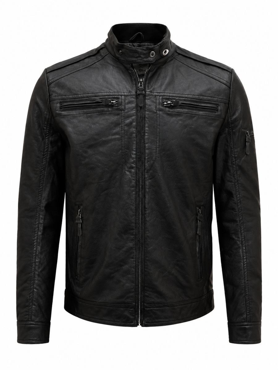 Men’s Black Lambskin Leather Biker Jacket With Zipper & Pocket Designer Jacket