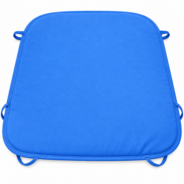Lambskin Leather Blue Round Chair Pad With Ties, Curvy Shape Rounded Edge Chair Pad, Seat Pad for