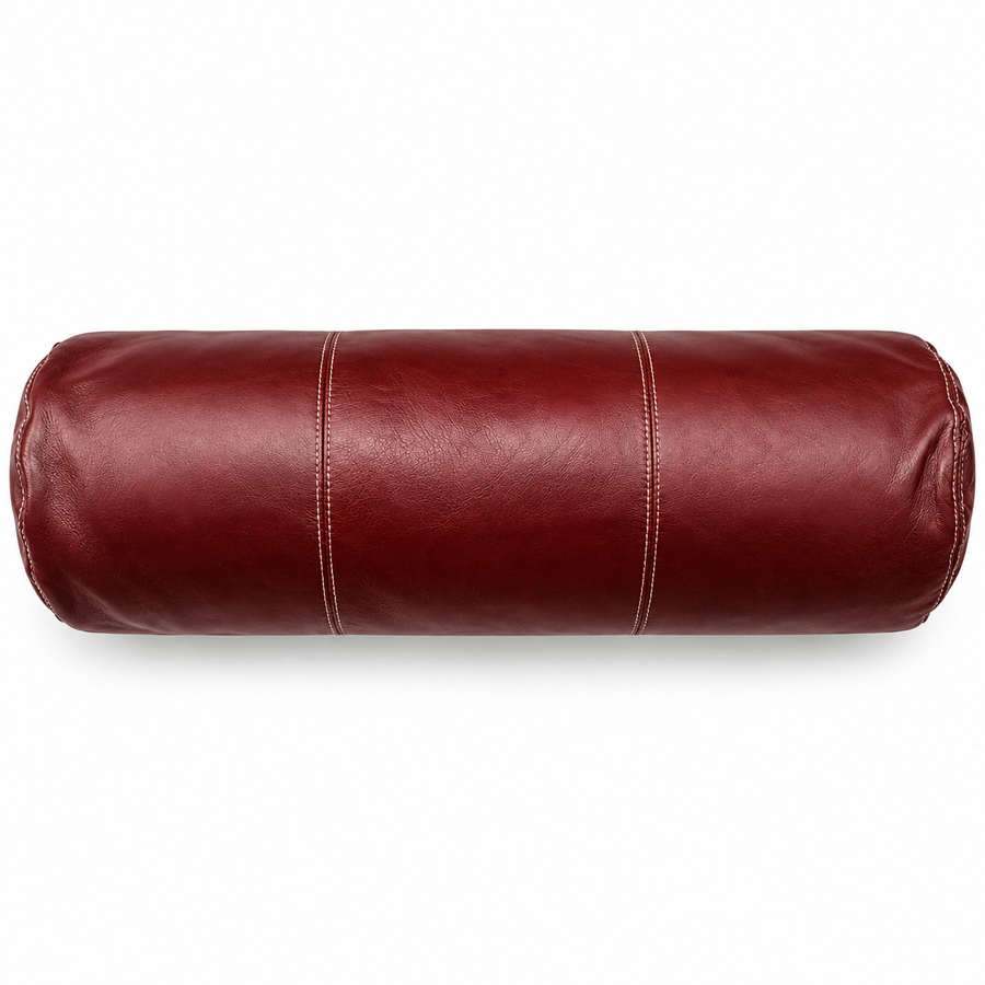 Burgundy Leather Bolster Cover Yoga Neck Roll Cushion Case