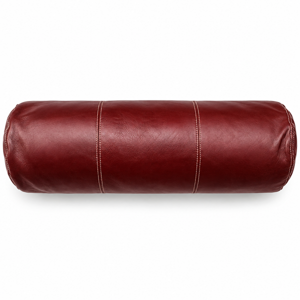 Burgundy Leather Bolster Cover Yoga Neck Roll Cushion Case