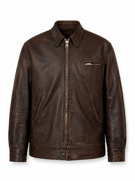 Noora Mens Dark Brown Café Racer Leather Jacket With  Branded YKK Zipper Closure | Biker Leather Jacket