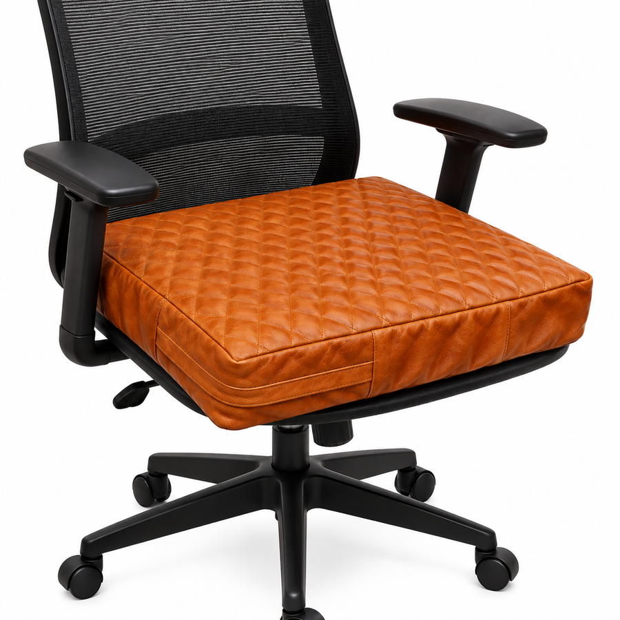 Lambskin Leather Seat Cushion Cover Mango Tan, Quilted Designer Sofa Cushion Case, Table Seat