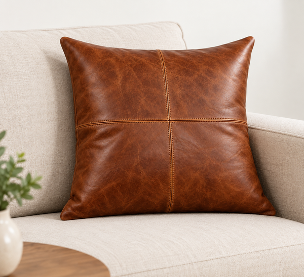 Leather Antique Brown Color Cushion Cover Soft Real Leather Pillow Case – view 2