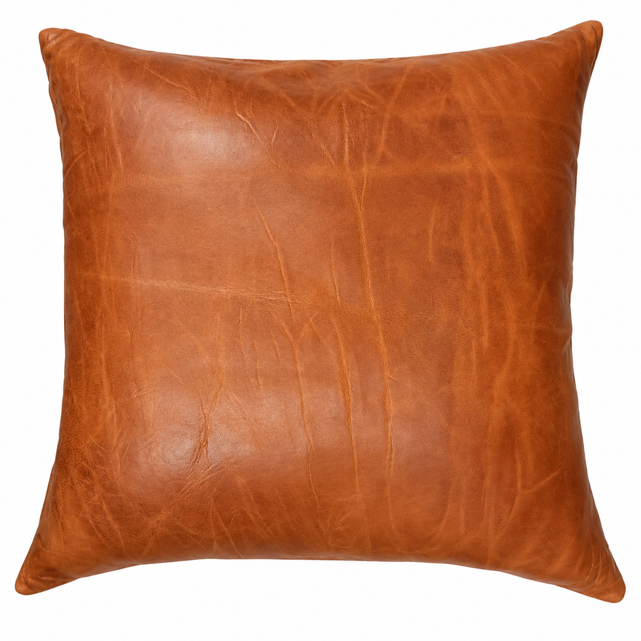 Distressed Tan Luxury Leather Pillow Cover Square Cushion Case