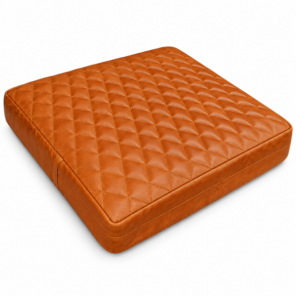 Lambskin Leather Seat Cushion Cover Mango Tan, Quilted Designer Sofa Cushion Case, Table Seat – view 2