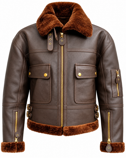 Men's Dark Brown Shearling Aviator Bomber Jacket