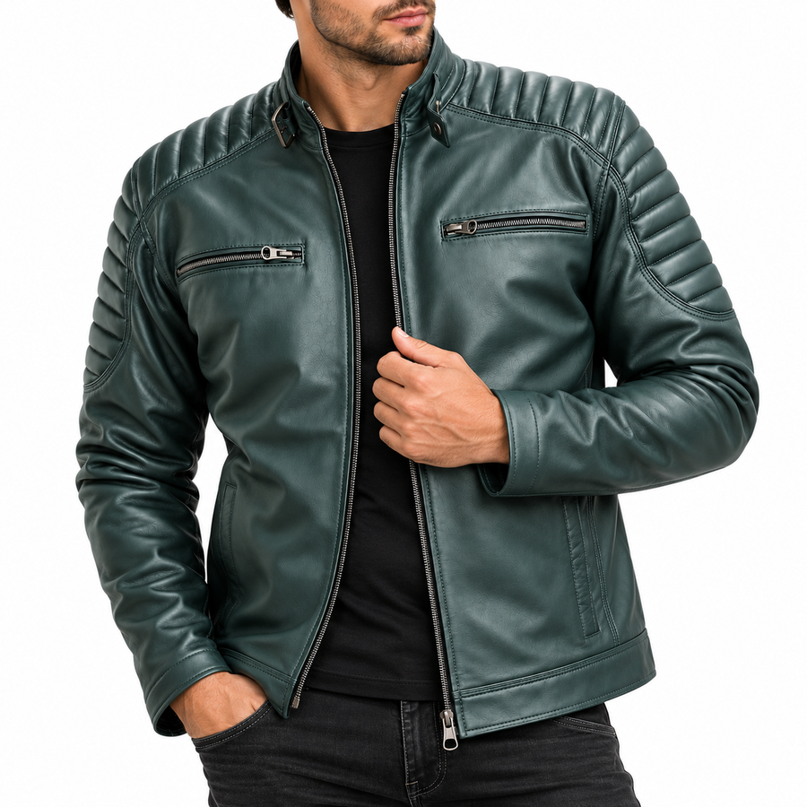 Men's Green Leather Motorcycle Jacket