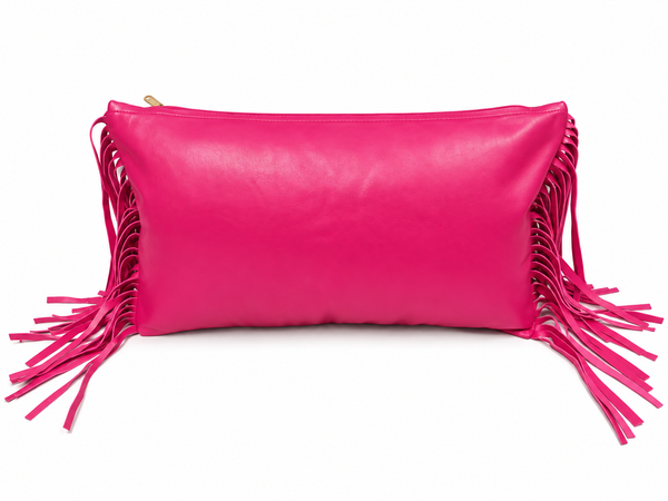 Lambskin Leather Hot Pink Cushion Cover Decorative With Side Fringe