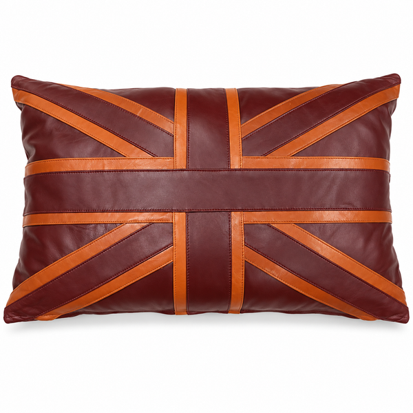 Maroon & Tan Rectangle Lambskin Leather Cushion Cover – view 2