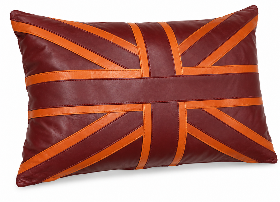 Maroon & Tan Rectangle Lambskin Leather Cushion Cover